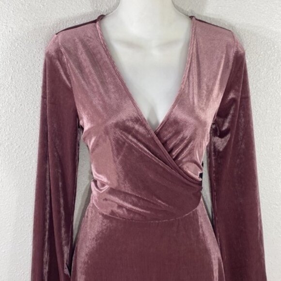 NWT Express pink purple ribbed velvet faux wrap dress Small S W10 - Picture 4 of 12